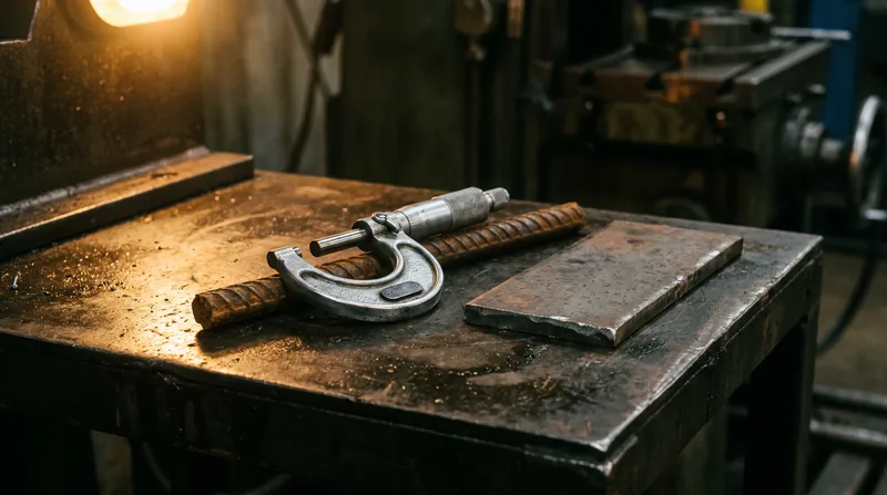 Inspection table: micrometer, tag and mill certificate